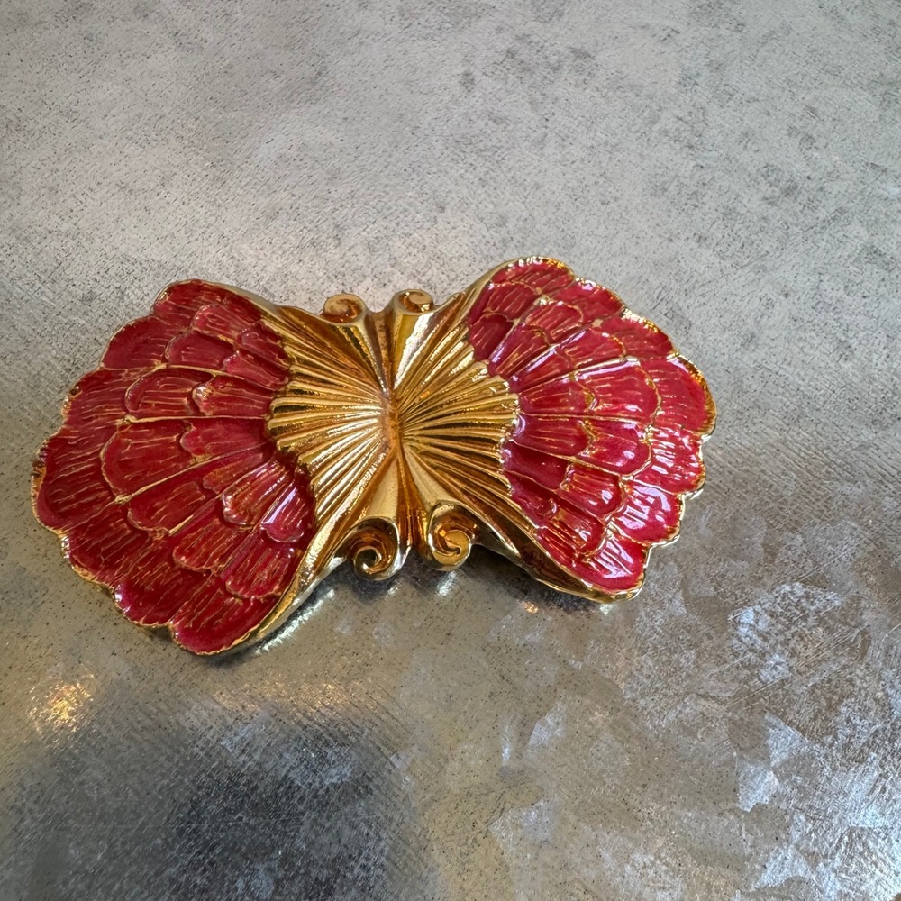 Red Enamel Gold Tone Butterfly Bow Belt/Dress Clip Vintage Style Jewelry